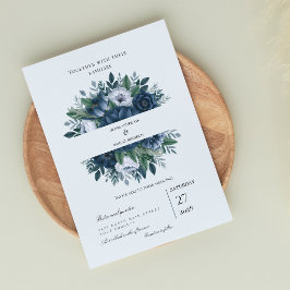 Elegante Navy- und staubblaue florale moderne Hoch Einladung