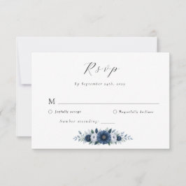 Elegante Navy- und staubblaue florale moderne Hoch RSVP Karte