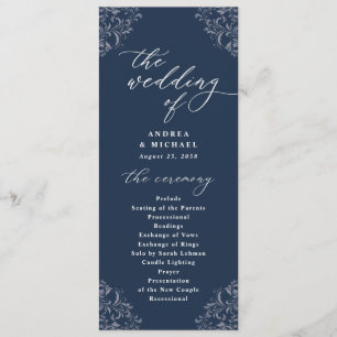 Elegante Navy Vintag Classic Hochzeitsprogramme Programm