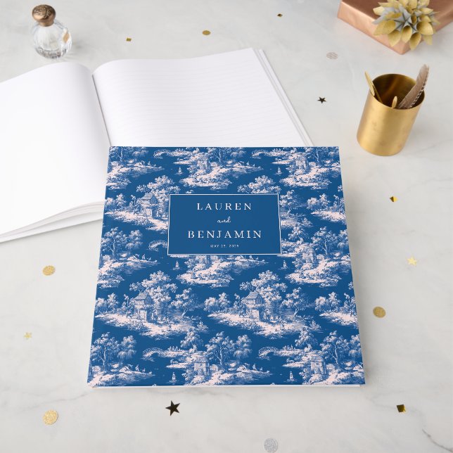 Elegante Navy Vintage-Landschaft Gästebuch (Vorderseite offen)