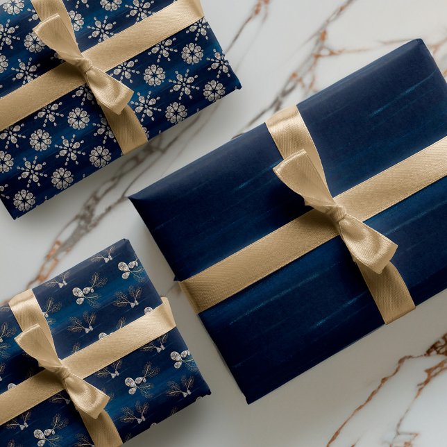 Elegante Navy Wasserfarben Tinte & Golden Jewels W Geschenkpapier Set (Elegant Navy Watercolor Ink & Golden Jewels Wrappi Wrapping Paper Sheets)