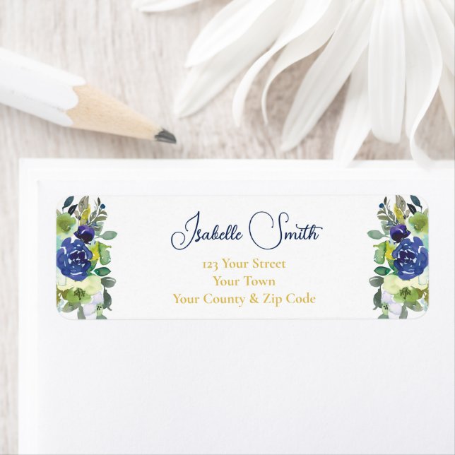 Elegante Navy Watercolor Rose White Wedding RSVP (Insitu)