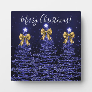 Elegante Navy-Weihnachtsbäume-Bögen Gold  Fotoplatte