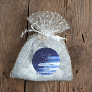 Elegante Navy & White Wassercolor Pinselstriche Runder Aufkleber