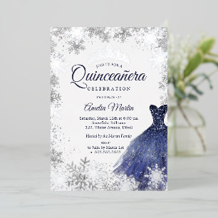 Elegante Navy Winter Snowflake Quinceanera Folieneinladung