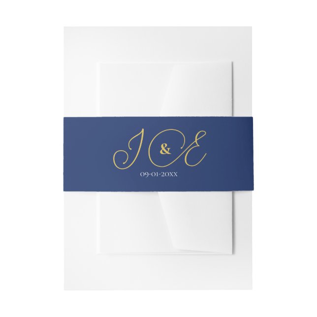 Elegante Navy Yellow Gold Wedding Invitation Suite Einladungsbanderole (Vorderseite Beispiel)
