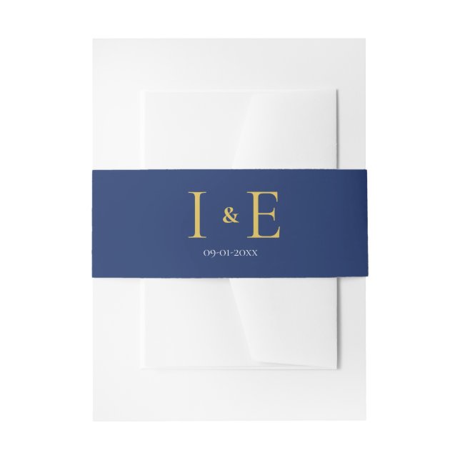 Elegante Navy Yellow Gold Wedding Invitation Suite Einladungsbanderole (Vorderseite Beispiel)