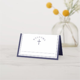Elegante Navyblau Jungen-Erstkommunion Platzkarte