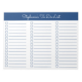 Elegante Navyblaue 8,5x11 Drei-Spalten-Checkliste Notizblock