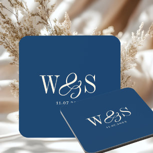 Elegante navyblaue Anfangsbuchstaben Hochzeitspaar Getränkeuntersetzer