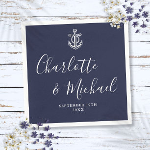 Elegante navyblaue Anker-nautische Hochzeit Serviette