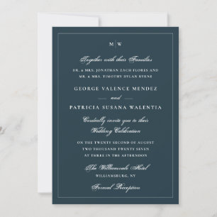 Elegante Navyblaue Black-Tie-Hochzeit mit Monogram Einladung