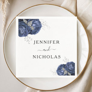 Elegante navyblaue Blumenhochzeit Serviette