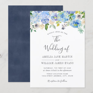 Elegante navyblaue Blumenhochzeits-Einladung Einladung