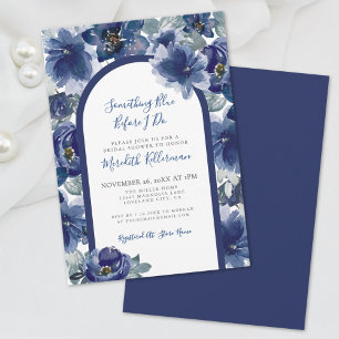 Elegante Navyblaue Florale Babyparty zur Hochzeit Einladung