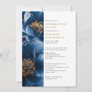 Elegante Navyblaue Florale Feier des Lebens Einladung