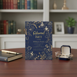 Elegante Navyblaue Goldlinien Kunst Blumen Ruhesta Einladung