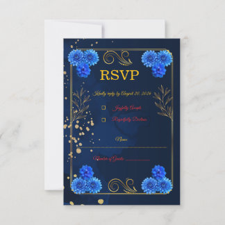 Elegante Navyblaue Hochzeit-Antwortkartenvorlage RSVP Karte
