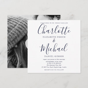 Elegante Navyblaue Hochzeitsfoto-Schrift Einladung