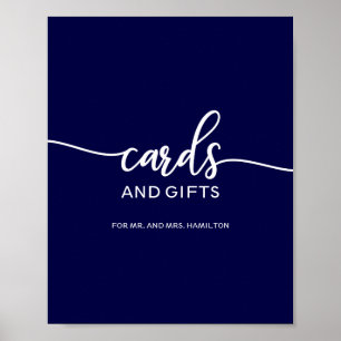 Elegante navyblaue Hochzeitskarten und Geschenke-S Poster