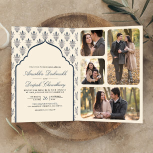 Elegante Navyblaue Ikat-Hochzeitskarte für indisch Einladung