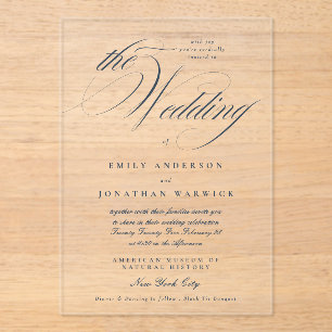 Elegante Navyblaue Kalligrafie Die Hochzeit Acryleinladungen