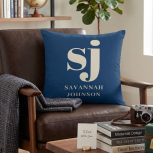 Elegante navyblaue Monogramm-Initialen  Kissen