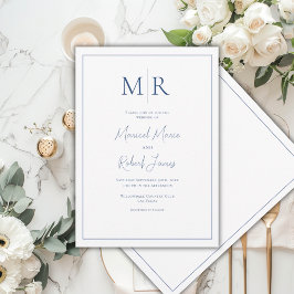 Elegante Navyblaue Monogramm-Moderne Hochzeit Einladung
