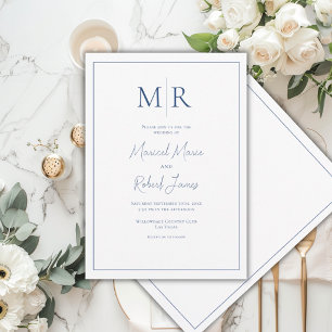 Elegante Navyblaue Monogramm-Moderne Hochzeit Einladung