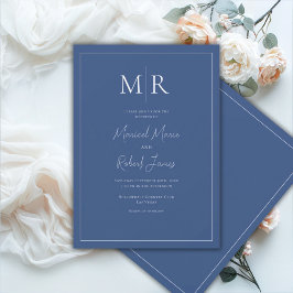 Elegante Navyblaue Monogramm-Moderne Hochzeit Einladung