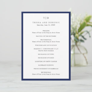 Elegante navyblaue Monogramm-Moderne Hochzeit Programm