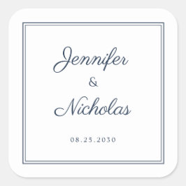 Elegante Navyblaue Schrift Hochzeit Quadratischer Aufkleber