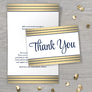 Elegante navyblaue Schrift und goldene Streifen ge Dankeskarte