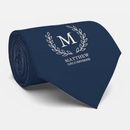 Elegante Navyblaue Trauzeugen-Monogramm-Hochzeit Krawatte