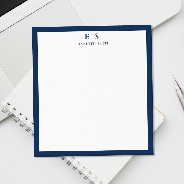 Elegante navyblaue Umrandung mit Monogramm Notizblock (Von Creator hochgeladen)