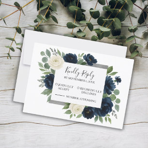 Elegante Navyblaue und Elfenbeinfarbene Florale Ho RSVP Karte