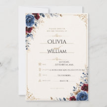 Elegante navyblaue und goldene Blumenhochzeits-Ein