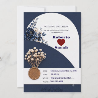 Elegante navyblaue und goldene Blumenhochzeits-Ein Einladung