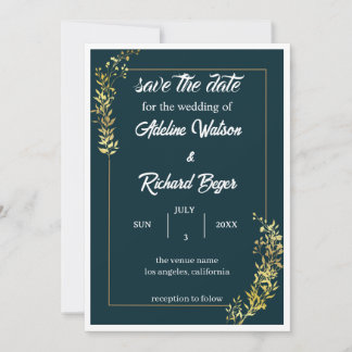 Elegante navyblaue und goldene Blumenhochzeitseinl Einladung