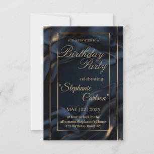 Elegante navyblaue und goldene Hochzeitseinladung Dankeskarte