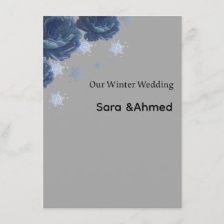 Elegante navyblaue und goldene Winter-Blumen-Hochz Dankeskarte