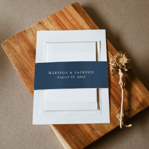 Elegante navyblaue Wasserfarben-Hochzeit mit Perso Einladungsbanderole