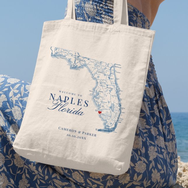 Elegante Neapel Florida Wedding Welcome Tote Bag Tragetasche (Elegant Naples Florida Wedding Favor Tote bag for your navy blue Florida destination beach wedding )