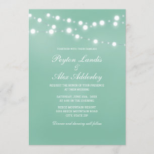 Elegante Neo-Mint-Weiße Lichterkette Hochzeit Einladung
