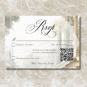 Elegante neoklassische Vintage-Szenen Hochzeits-QR RSVP Karte