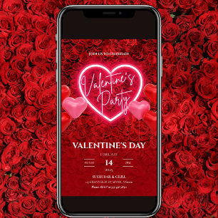 Elegante Neon-Herz-Einladung zur Valentinstagspart Einladung