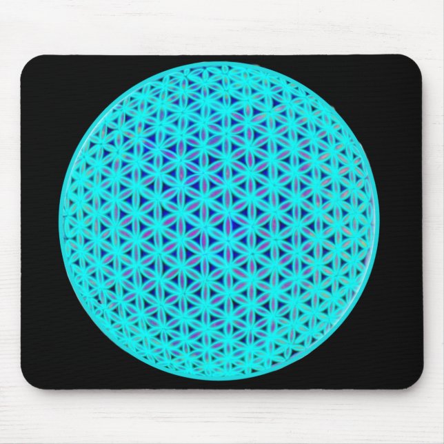 Elegante neonblaue aquamarine Blume des Lebens Mousepad (Vorne)
