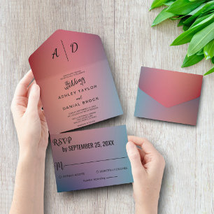 Elegante Neonfarben All-in-One-Hochzeitseinladung All In One Einladung