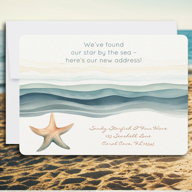 Elegante neue Adresse Einladung (Beach themed new address new home announcement card, Popular in Florida, California, beach homes)