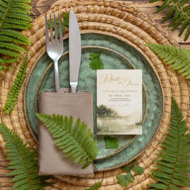 Elegante neutrale Aquarellfarben Soft Landscape Ho Folieneinladung (Von Creator hochgeladen)